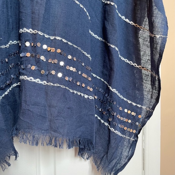 VINCE CAMUTO 100% Cotton Blue Stripes Kimono Sequins - Picture 6 of 6